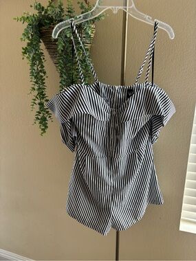 Windsor Black & White Striped Ruffle Cami